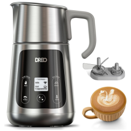 Dreo BaristaMaker Espumador de leite: 30 Bebidas, Espuma Perfeita, Design Elegante em Prata, Leite de Origem Animal e Vegetal, 450ml