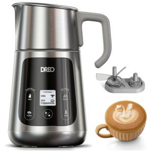 Dreo BaristaMaker Espumador de leite: 30 Bebidas, Espuma Perfeita, Design Elegante em Prata, Leite de Origem Animal e Vegetal, 450ml