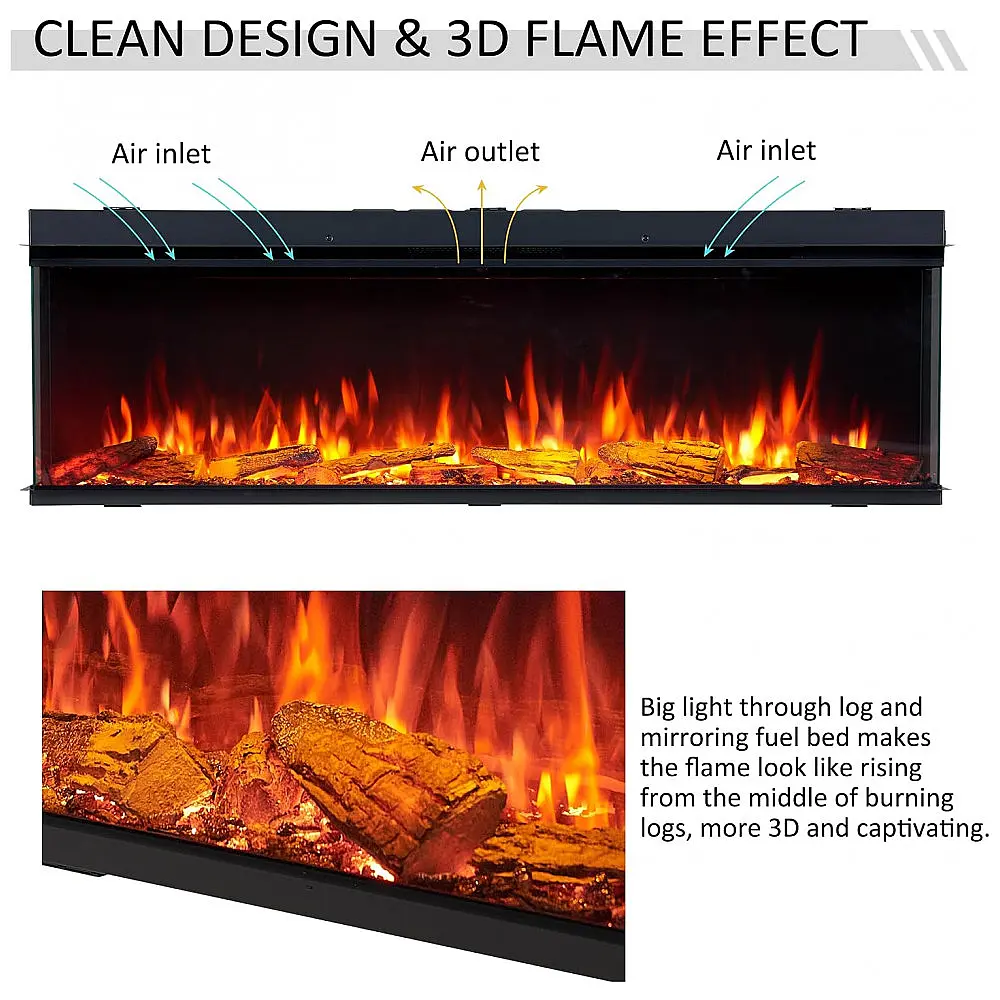 Lareira Elétrica Inteligente Legend Flame 1,50m com Inserção Embutida, Visualização de 123 Ângulos, Aquecedor 750W/1500W, Múltiplas Cores de — foto 3