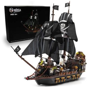 Kit de Construção Navio Black Hawk Pirates Ship Model Building Blocks com 1352 Peças, Nifeliz, Preto
