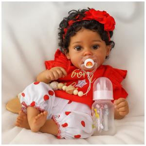 Bebê Recém-Nascido Newborn,SCOM Menina 51 cm, Corpo Macio, Olhos Abertos, Macacão Vermelho - Boneca de Bebê Realista