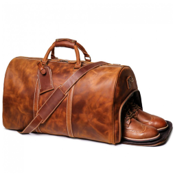 Bolsa de Viagem Masculina Clássica de Couro, LEATHFOCUS, Marrom