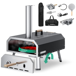 Forno de Pizza a Gás Portátil com Termômetro Embutido, Cortador de Pizza e Bolsa de Transporte, LILYPELLE, Preto