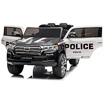 Carro Elétrico Infantil Policial a Bateria com Controle Remoto, Luzes LED, Música e Portas Duplas, 12V, LIZHOUMIL, Branco e Preto