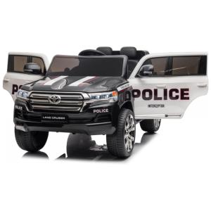 Carro Elétrico Infantil Policial a Bateria com Controle Remoto, Luzes LED, Música e Portas Duplas, 12V, LIZHOUMIL, Branco e Preto