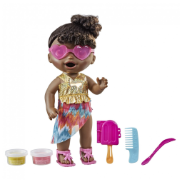 Boneca Sunshine Lanches com Tema de Verão, Molde de Picolé, Come e Faz Cocô para Crianças Acima de 3 Anos, Baby Alive, Cabelo Preto