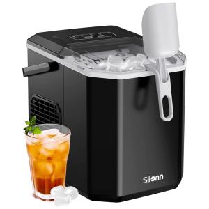 Máquina de Gelo Automática Portátil Produz até 20kg, 24H, Cor, 110v, SILONN SLIM02, Prateado