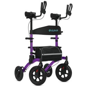 Andador para Idosos e Adultos com Assento e Design Dobrável Compacto, até 136 Quilos, ELENKER, Roxo