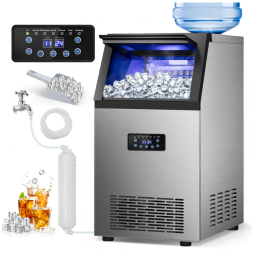 Máquina de Gelo Profissional, Que Produz 54 kg em 24H com Armazenamento de 13 kg, Tamanho do Gelo Ajustável e Limpeza Automática, 110V 495W