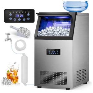 Máquina de Gelo Profissional, Que Produz 54 kg em 24H com Armazenamento de 13 kg, Tamanho do Gelo Ajustável e Limpeza Automática, 110V 495W