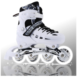 Patins Regulável para Crianças e Adultos com 4 Rodas Iluminadas, Tam BR 38 a 41, MITEELO, Branco
