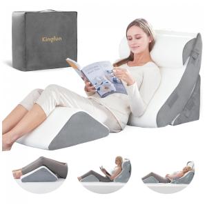 Conjunto de Travesseiros Ortopédicos 4 Pcs, Pós-Cirurgia, Espuma de Memória, Suporte Ajustável para Pernas e Costas, Kingfun, Branco e Cinza