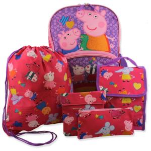 Mochila Escolar Infantil Peppa Pig com 5 Peças Confortável e Divertida, Rosa