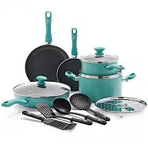 Conjunto de Panelas Antiaderente Revestida de Cerâmica e Utensílios, 13 Peças, GREENLIFE CC002349 001, Azul