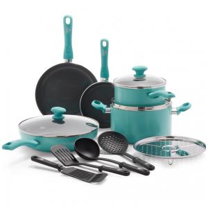 Conjunto de Panelas Antiaderente Revestida de Cerâmica e Utensílios, 13 Peças, GREENLIFE CC002349 001, Azul