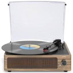 Toca-discos Vintage para Vinil com Alto-falantes, Bluetooth, 3 Velocidades, Entrada AUX, Saída RCA - Aprecie o Som Retro em Madeira
