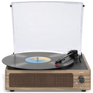 Toca-discos Vintage para Vinil com Alto-falantes, Bluetooth, 3 Velocidades, Entrada AUX, Saída RCA - Aprecie o Som Retro em Madeira