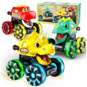 Caminhão Monstro Dinossauro Tsomtto 3 Unidades com Luzes LED Press and Go para Crianças a Partir de 18 Meses