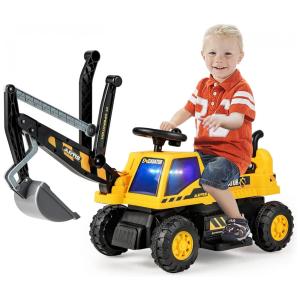 Trator Escavadeira Elétrica Infantil a Bateria 6v com Música, Luz LED e 30 Funções Rotativas, Costzon, Amarelo