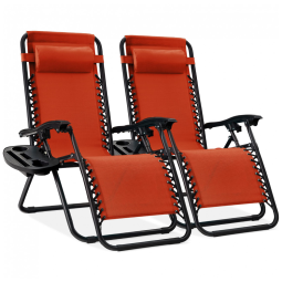 Cadeiras Reclináveis de Gravidade Zero em Aço com Encosto Ajustável Set de 2 com Almofadas e Bandejas,Best Choice Products