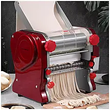 Máquina de Macarrão Elétrica LEONEBEBE com 2 Cortadores e 6 Configurações, Aço Inoxidável 110V Vermelho