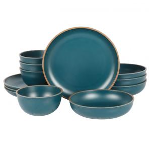 Aparelho de Jantar com 12 Peças em Melamina Gibson Home Rockabye, Azul Petróleo Fosco