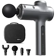 Massageador Pistola Elétrico Profissional Sem Fio com 4 Acessórios e 3 Velocidades, SMTALY K3, Cinza