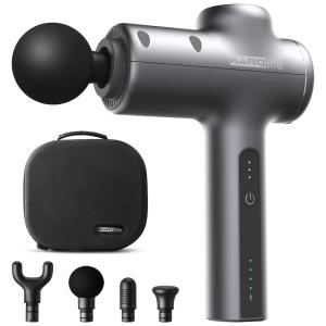 Massageador Pistola Elétrico Profissional Sem Fio com 4 Acessórios e 3 Velocidades, SMTALY K3, Cinza