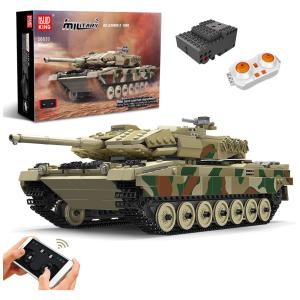 Kit de Construção Tanque Leopard 2 modelo MOC 20020 com 1091 Peças para Crianças e Adultos, Mould King, Marrom e Verde