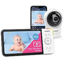 Babá Eletrônica com Acesso Remoto WiFi, Tela HD 720P, Visão Noturna, Sons Suaves, Sensor de Temperatura e Mais, VTech RM5764HD
