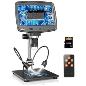 Microscópio Digital HDMI LCD 1080P HD 1200X de Solda USB com Luz, 5V, TOMLOV DM03, Preto