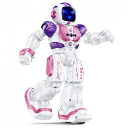 Robô dançante Ruko 6088 rosa e roxo com controle por app, controle remoto e gestos, expressões em LED, jogos de perguntas e bateria
