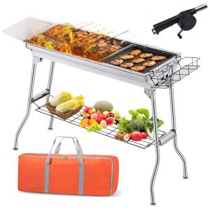 Churrasqueira leve a carvão churrasqueira portátil churrasqueira de aço inoxidável dobrável com Ventilador de ar para churrasco, FANOUSY