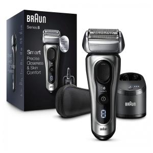 Barbeador Elétrico Masculino Portátil Braun 8467cc com Suporte de Carregamento e Estojo, Prata
