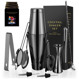 Kit Bn Profissional 12 Peças em Aço Inoxidável com Suporte, Cor, KOVITI CocktailS1, Preto