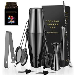 Kit Bn Profissional 12 Peças em Aço Inoxidável com Suporte, Cor, KOVITI CocktailS1, Preto