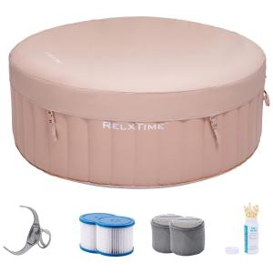 Spa Inflável Hidromassagem para até 4 Pessoas 120 Jatos Bomd e Aquecimento Embutida, RELXTIME, Rosa