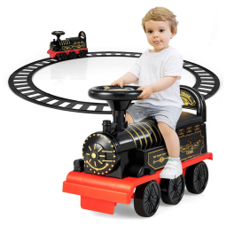 Trem Elétrico Infantil a Bateria 6V com Luzes e Sons, Apoios para Pés Retrátil, OLAKIDS, Retrô