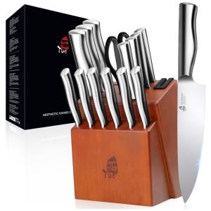 Conjunto de Facas com Afiador Embutido e Bloco de Bancada 12 Peças, TUO, Preto