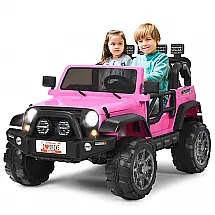 Carro Elétrico Infantil Off Road a Bateria 12V com Luz LED, Músicas, Suspensão de Mola, 3 Velocidades, HONEY JOY, Rosa