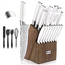Conjunto de Facas em Aço Inoxidável com Bloco de Bancada e Afiador Embutido, 23 Peças, Cifaisi, Branco