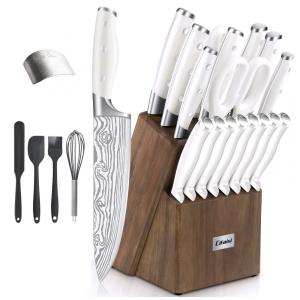 Conjunto de Facas em Aço Inoxidável com Bloco de Bancada e Afiador Embutido, 23 Peças, Cifaisi, Branco