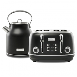 Conjunto chaleira elétrica e torradeira HADEN Heritage inox preta e cromada 4 fatias 1,7L 110V