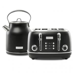 Conjunto chaleira elétrica e torradeira HADEN Heritage inox preta e cromada 4 fatias 1,7L 110V