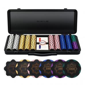 Maleta de Poker com Detalhes em Couro e 500 Fichas Numeradas para Texas Holdem 14g, SLOWPLAY, Preta