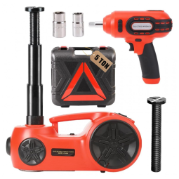 Macaco Hidráulico Elétrico ROGTZ Atualizado 5 Toneladas 12V - Elevação Portátil de 53cm com Chave de Impacto e Inflador de Pneus para Reparo