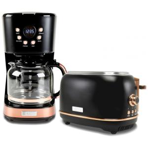 Conjunto torradeira 2 fatias e cafeteira 12 xícaras Haden Heritage inox preto e cobre 1000W 110V