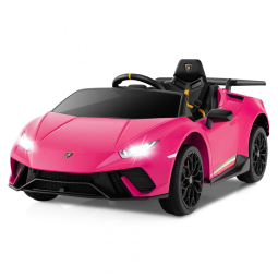 Carro Elétrico Infantil Licenciado Lamborghini Huracan OLAKIDS Rosa 12V com Controle Remoto, 2 Velocidades, Suspensão, Bluetooth e USB