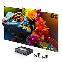 Projetor a laser 4K tri‑color UST NexiGo Aurora Pro MKII preto com tela Fresnel ALR 100" e óculos 3D, HDR Dolby Vision e Atmos 110V