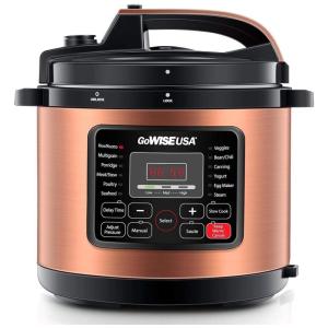 Panela de Pressão Elétrica Multifuncional 5L, 12 Definições, Painel Digital, Aço Inoxidável, 1000W, Cobre, 110v, GOWISE USA GW22700, Cobre
